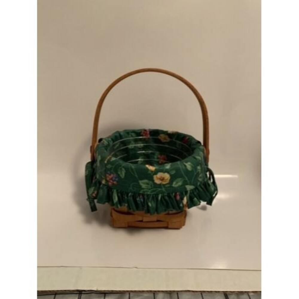 Vintage Longaberger 1994 Small Basket Swing Handle Emerald Vine Liner Protector